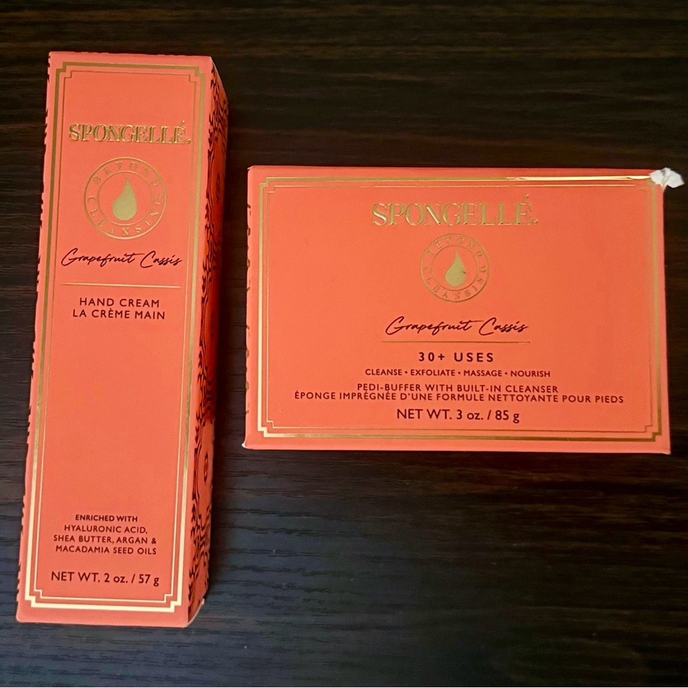 Spongelle Grapefruit Cassis Hand Cream Pedi Buffer Bundle New